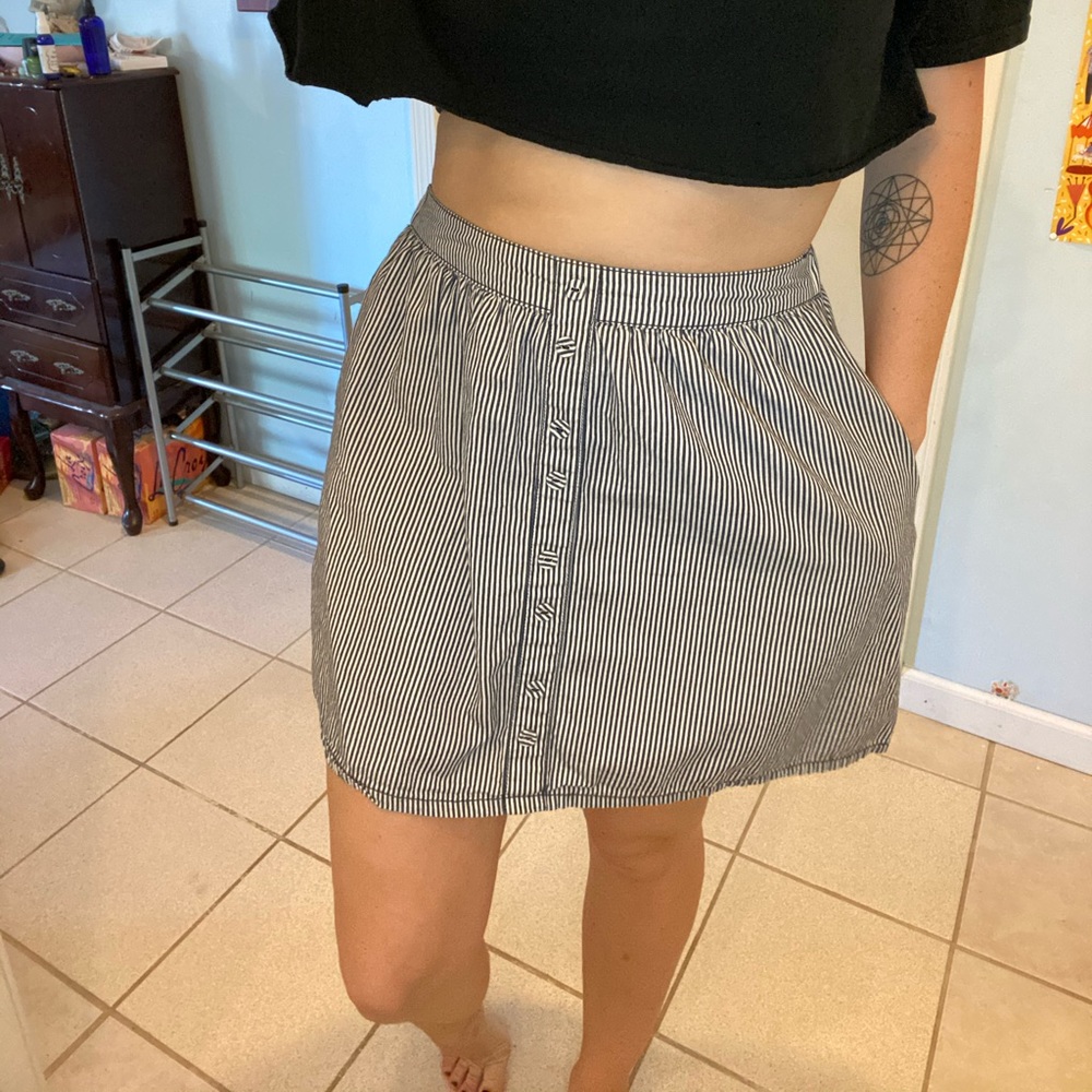 Navy and White Striped Skirt